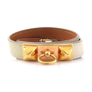 HERMES White Leather Charm Bracelet